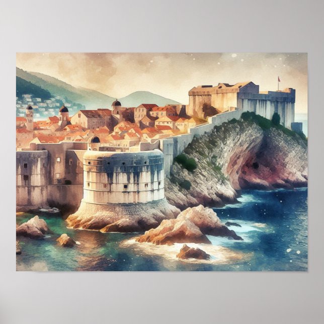 Poster Dubrovnik Croatie aquarelle (Devant)