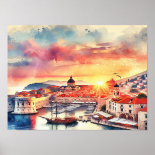 Poster Dubrovnik Croatie Couleur de soleil