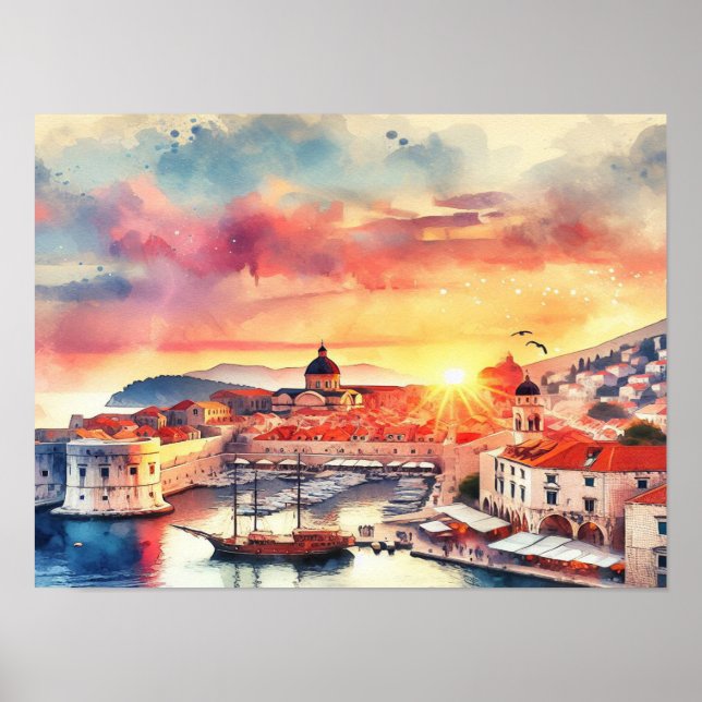 Poster Dubrovnik Croatie Couleur de soleil (Devant)