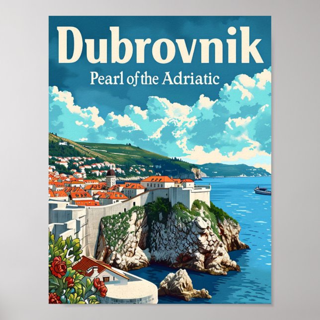 Poster Dubrovnik Croatie Illustration de voyage artistiqu (Devant)