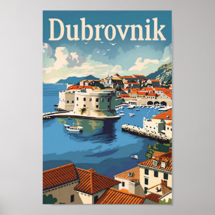 Poster Dubrovnik Croatie Illustration Vintage voyage