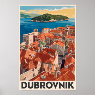 Poster Dubrovnik Croatie Illustration Voyage Art Vintage