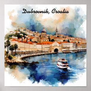 Poster Dubrovnik Croatie Peinture à l'aquarelle élégante