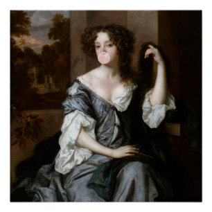 Poster Duchesse de Portsmouth soufflant une gomme à bulle