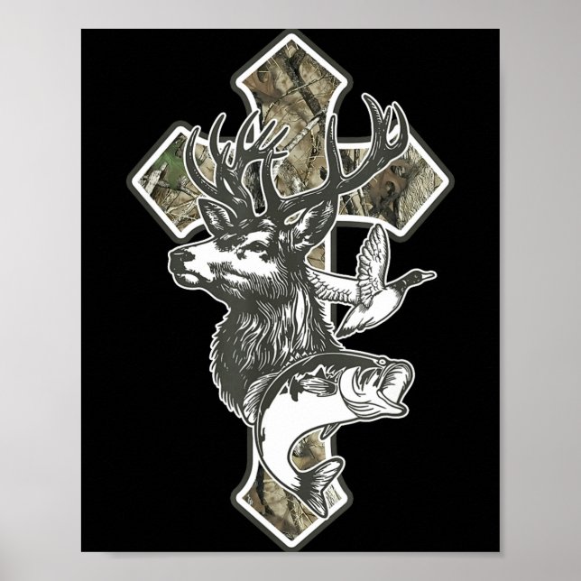 Poster Duck Deer Dove Camo Cross Christian Hello Hunting  (Devant)