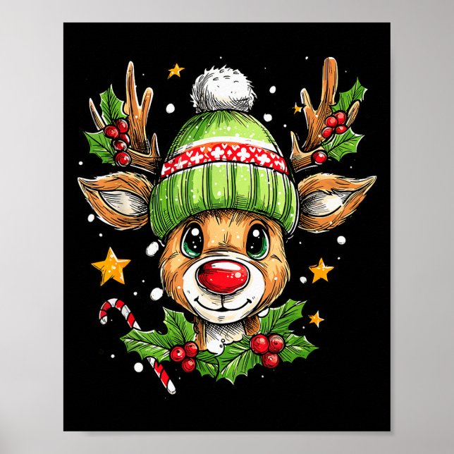 Poster Dude Reindeer Christmas Lights Cozy Reindeer Boy X (Devant)