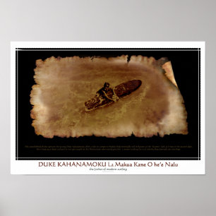 Poster Duke Kahanamoku Surf à 15 ans. ancien dans le Waik