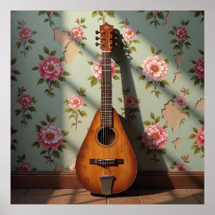 Poster Dulcimer à six cordes Floral vintage