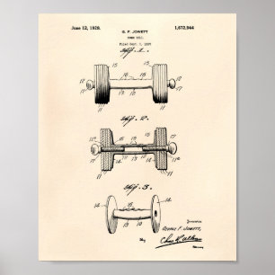 Poster Dumbbell 1928 Art de brevet - Old Peper