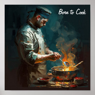 Poster d'un chef cuisine - dans le style d'une hui