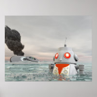 Poster d'un robot s'écraser en mer