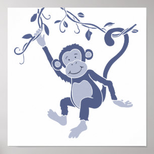 Poster d'un singe bleu graphique pour enfants