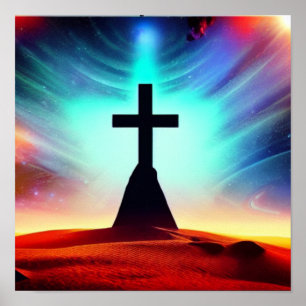 Poster d'une croix dans le désert Spacescape