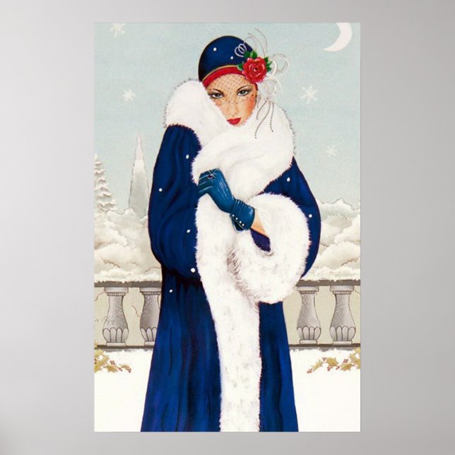 Poster d'une dame rétro vintage de Noël art déco (Devant)