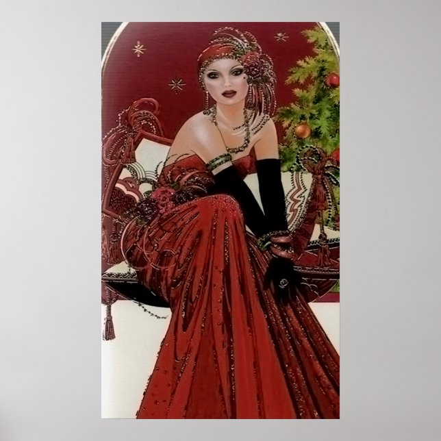 Poster d'une dame rétro vintage de Noël art déco (Devant)