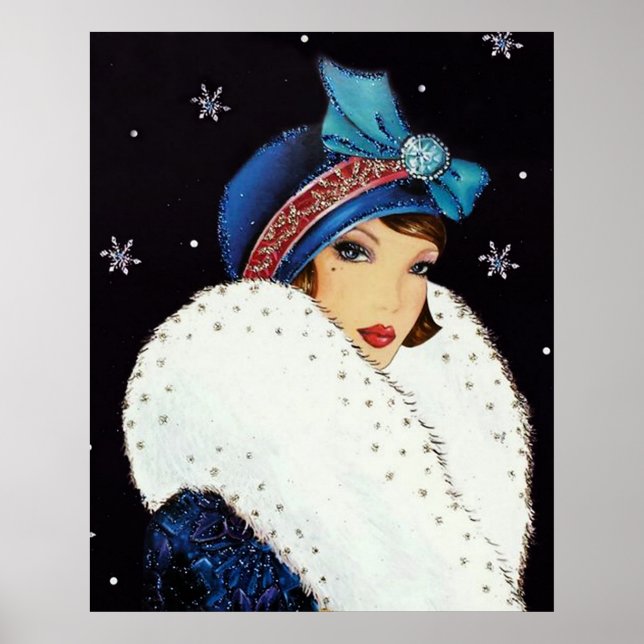 Poster d'une dame rétro vintage de Noël art déco (Devant)