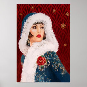 Poster d'une dame rétro vintage de Noël art déco