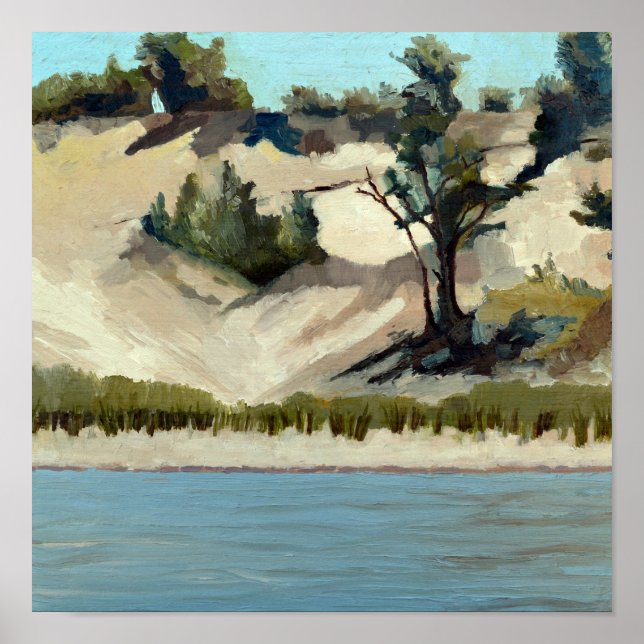 Poster Dune Du Lac Michigan Avec Arbres Et Herbes De Plag (Devant)