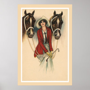 Poster d'une femme à deux chevaux
