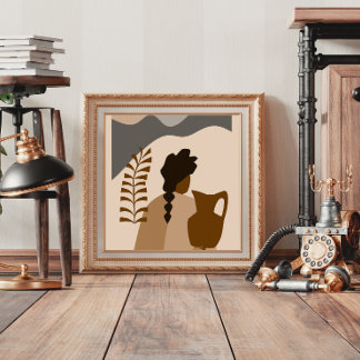 Poster d'une femme avec un lanceur en style Abstra