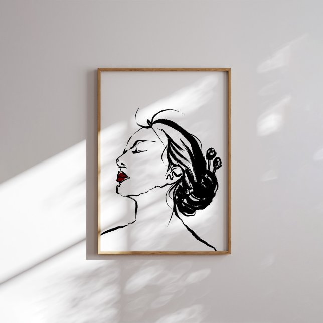 Poster d'une femme coréenne profil d'encre avec lè (Créateur téléchargé)
