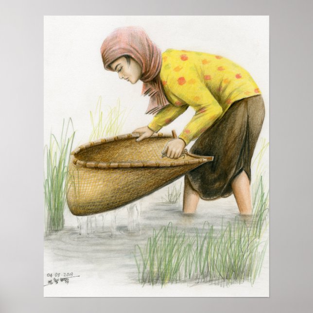 Poster d'une femme sifting Rice par Vannak Anan Pr (Devant)