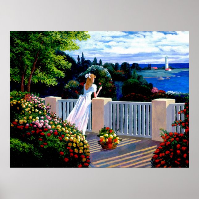 Poster d'une fille avec vue sur la mer Méditerrané (Devant)