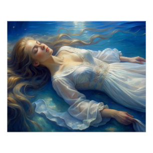 Poster d'une fille en robe blanche dans un lac san