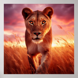 Poster d'une lionne sauvage