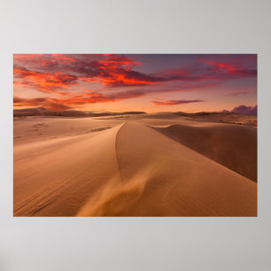 Poster Dunes de sable dans le désert au coucher du soleil