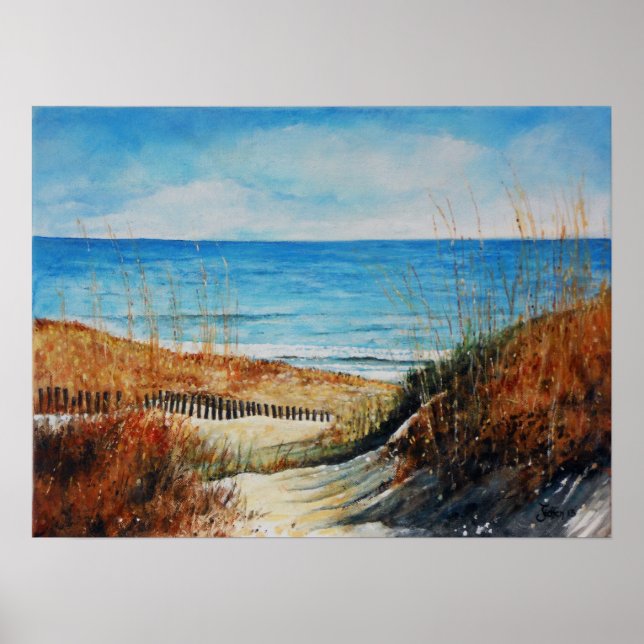 Poster Dunes de sable de plage et peinture océanique | Po (Devant)