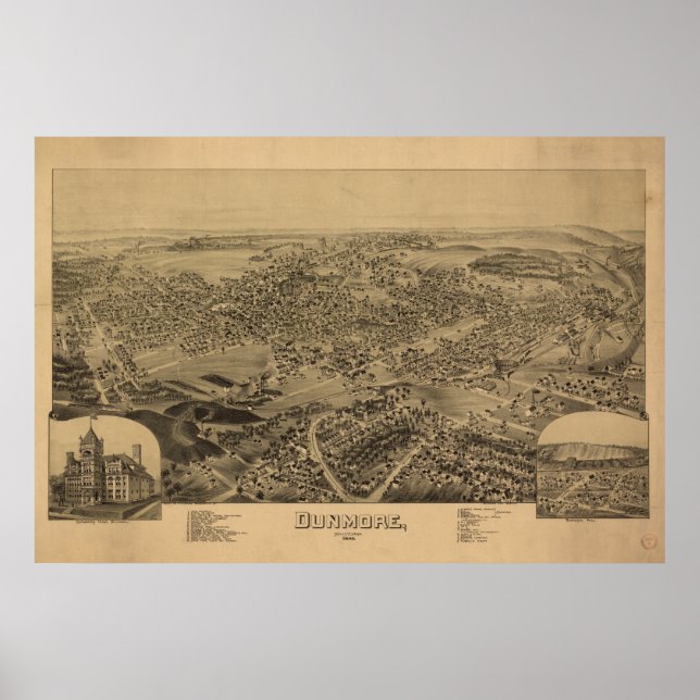Poster Dunmore Pennsylvanie 1892 Carte panoramique antiqu (Devant)
