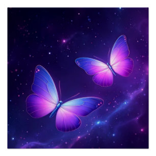 Poster Duo à papillon cosmique - Dreamy Galaxy Night