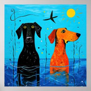 Poster "Duo aquatique de la joie" - Chiens surréalistes e