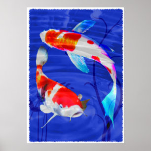 Poster Duo de Kohaku dans l'étang bleu profond