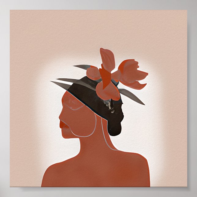 Poster Duo tonalité femme et casquette floral art minimal (Devant)
