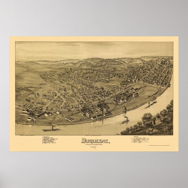 Poster Duquesne, PA Carte panoramique - 1897 (Devant)