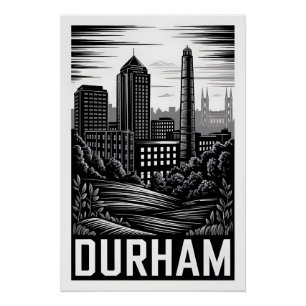 Poster Durham Caroline du Nord Noir Blanc Gravure sur boi