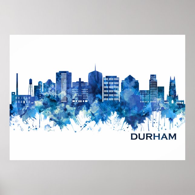 Poster Durham Caroline du Nord Skyline Blue (Devant)