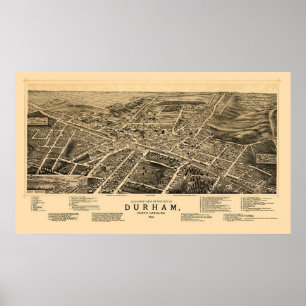 Poster Durham, NC Carte panoramique - 1891