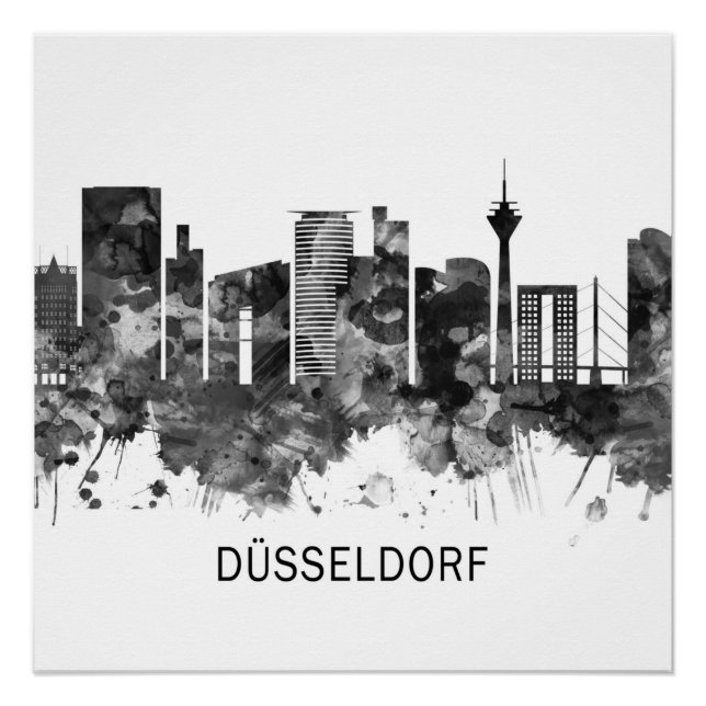 Poster Dusseldorf Allemagne Skyline BW (Devant)