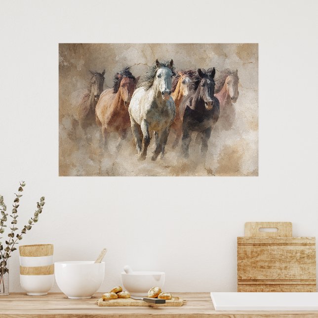Poster Dust and Motion – Wild Horses in Flight Art  (Cuisine)