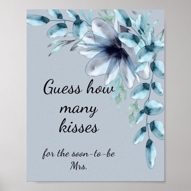 Poster Dusty bleu floral combien de baisers douche nuptia (Devant)