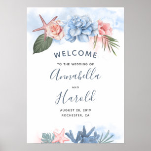 Poster Dusty Blue and Blush Beach Wedding Welcome