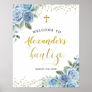 Poster Dusty Blue Bautizo Welcome Sign