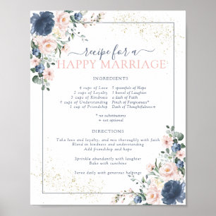 Poster Dusty Blue Blush Rose Recette pour un mariage heur
