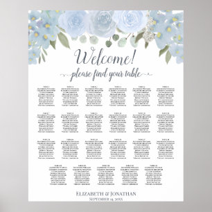 Poster Dusty Blue Boho Chic Roses 23 Table Seating Chart