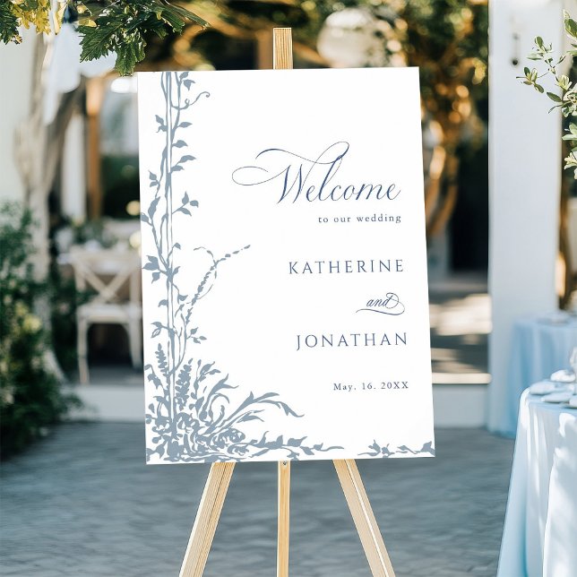 Poster Dusty Blue Botanical Garden Wedding Welcome  (Créateur téléchargé)