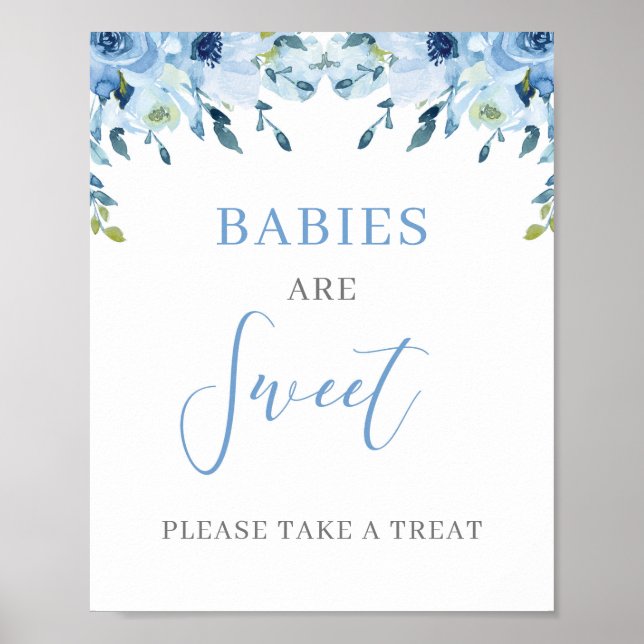 Poster Dusty Blue Floral Boho Baby sont doux signe (Devant)