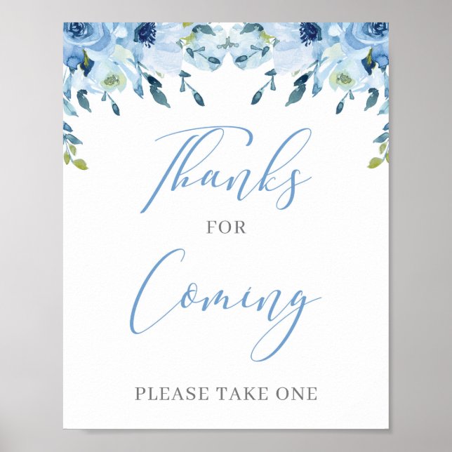 Poster Dusty Blue Floral Boho Merci d'être venu signe (Devant)